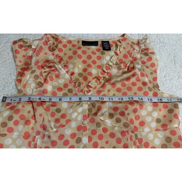 Apostrophe Blouse Short Sleeve Women's Orange White Beige Polka Dots Size M - Picture 5 of 7